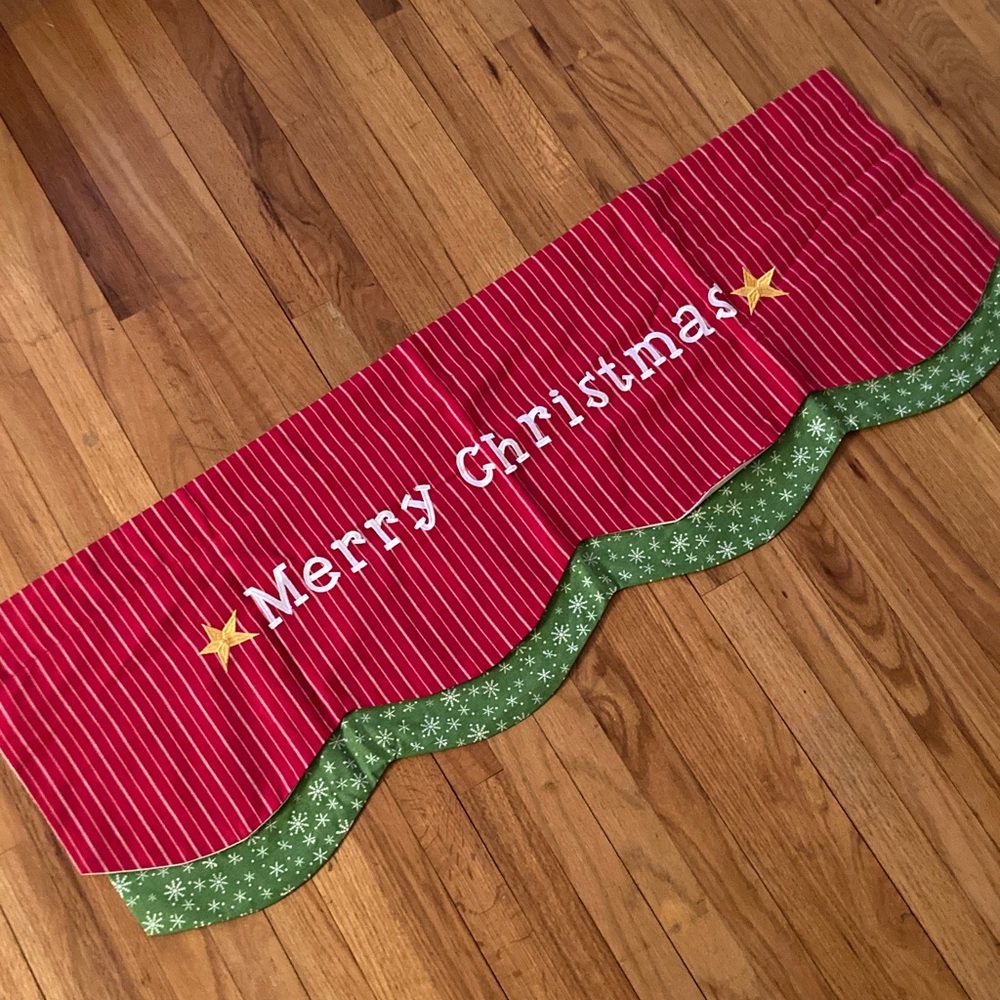 Festive Season Red and Green Striped Merry Christmas Valance 14”W x 44” L